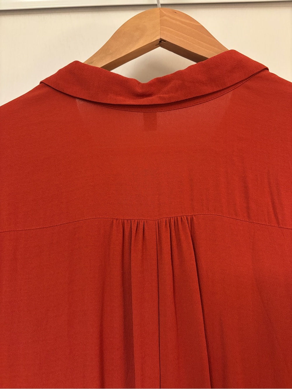 Eileen Fisher Silk Shirt Dress Brick Red Size Large Long Sleeve Classic Collar - Picture 7 of 11